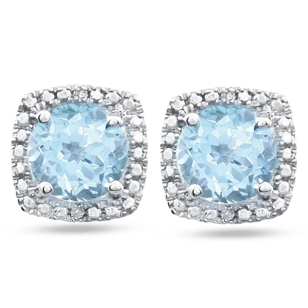 Natural Sky Blue Topaz & Diamond Stud Earrings Sterling Silver (1.07ct)