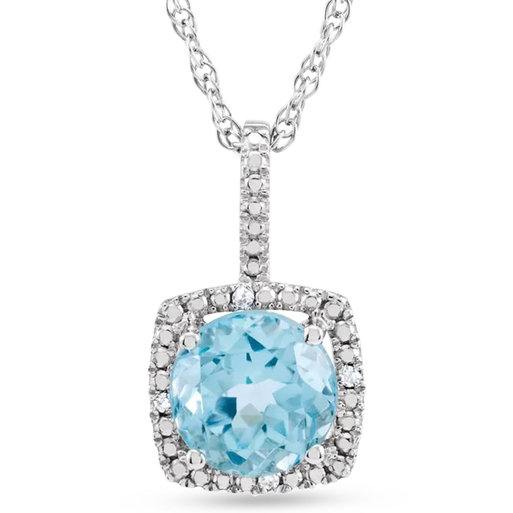 Natural Sky Blue Topaz & Diamond Pendant Necklace Sterling Silver (1.67ct)