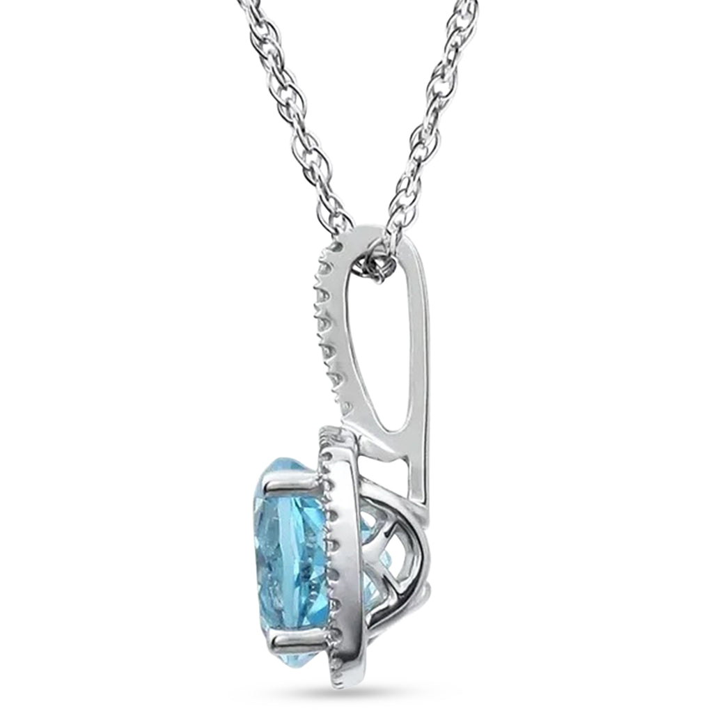 Natural Sky Blue Topaz & Diamond Pendant Necklace Sterling Silver (1.67ct)