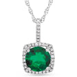 Lab Grown Emerald & Natural Diamond Pendant Necklace Sterling Silver (1.21ct)