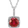 Lab  Ruby & Natural Diamond Pendant Necklace Sterling Silver (1.82ct)