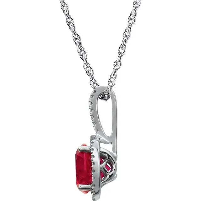 Lab Grown Ruby & Natural Diamond Pendant Necklace Sterling Silver (1.82ct)