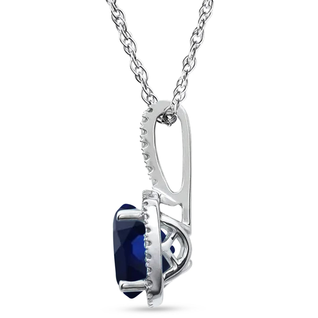 Lab Grown Blue Sapphire & Natural Diamond Pendant Necklace in Sterling Silver (1.85ct)