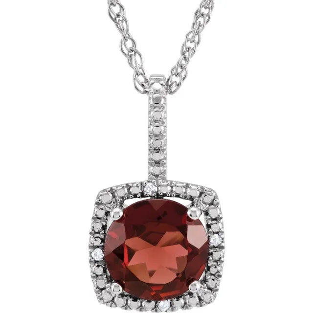Natural Mozambique Garnet & Diamond Pendant Necklace Sterling Silver (1.67ct)