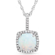 Lab  White Opal & Natural Diamond Pendant Necklace Sterling Silver (1.02ct)