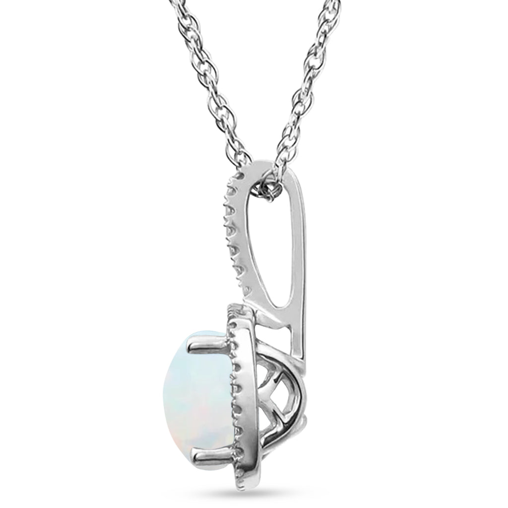 Lab  White Opal & Natural Diamond Pendant Necklace Sterling Silver (1.02ct)