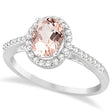 Oval Morganite Engagement Ring with Diamond Halo 14k White Gold 1.50ct