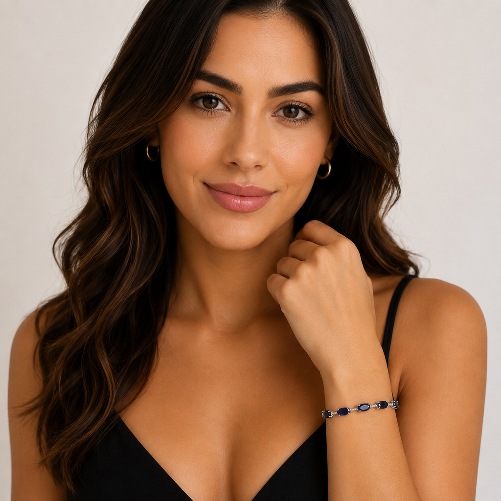 Lab  Blue Sapphire Bracelet 14K White Gold (0.56ct)