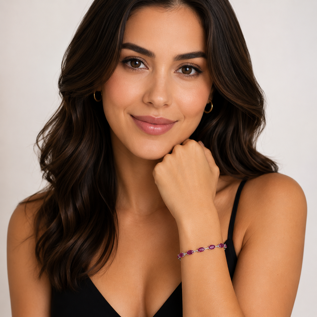 Lab  Ruby Bracelet 14K White Gold (0.60ct)
