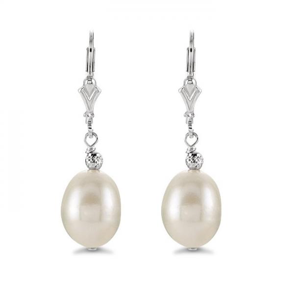 Cultured Freshwater Oval Shaped Pearl Drop Earrings Sterling Silver