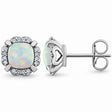 Cushion Lab Opal & Natural Diamond Halo Stud Earrings in 14K White Gold 0.80ct