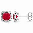 Cushion Lab Ruby & Natural Diamond Halo Stud Earrings in 14K White Gold 1.72ct