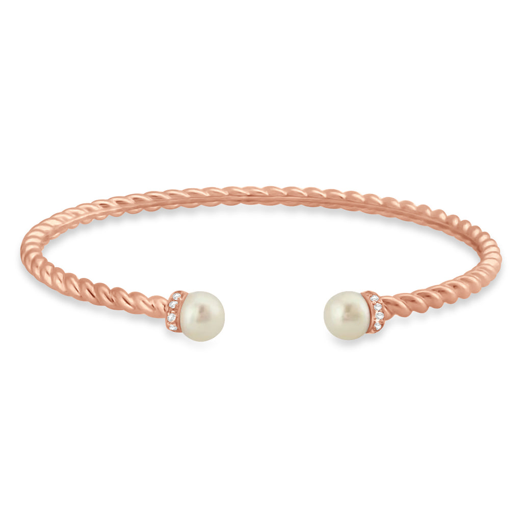 Diamond & Pearl Freshwater Cuff Bracelet 14k Rose Gold (0.1ct)