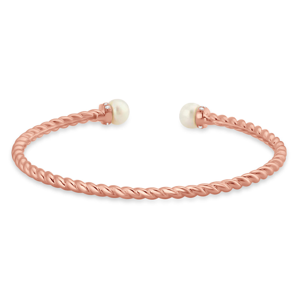 Diamond & Pearl Freshwater Cuff Bracelet 14k Rose Gold (0.1ct)