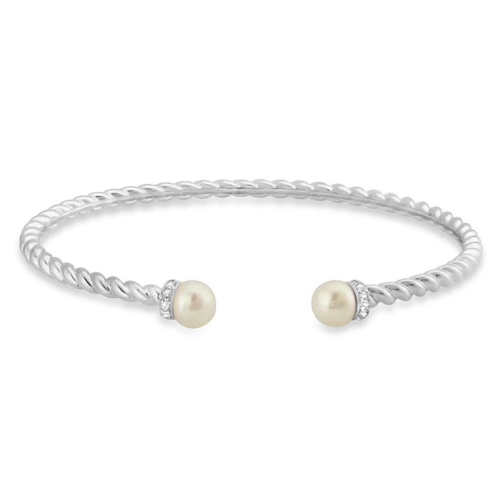 Diamond & Pearl Freshwater Cuff Bracelet 14k White Gold (0.1ct)