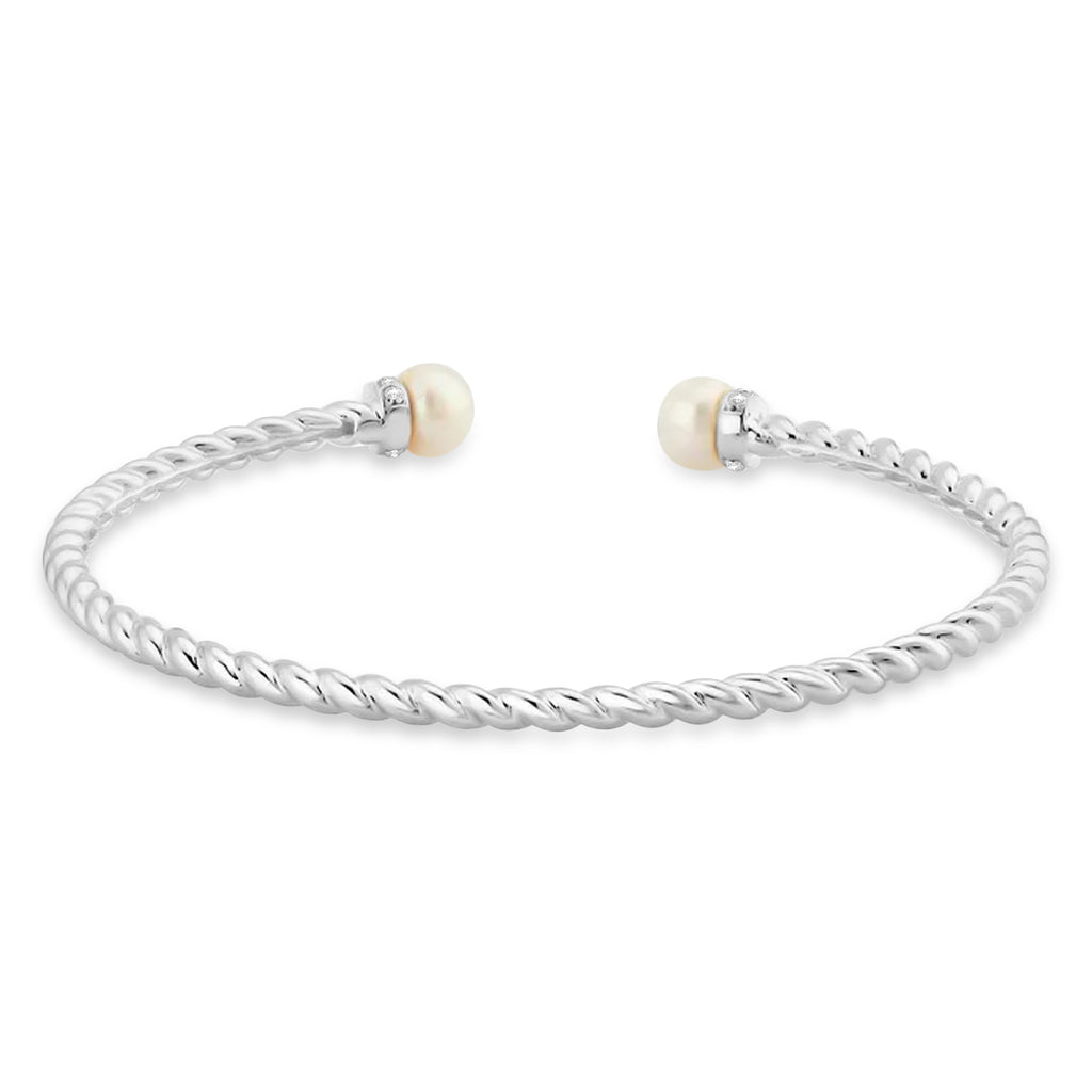 Diamond & Pearl Freshwater Cuff Bracelet 14k White Gold (0.1ct)