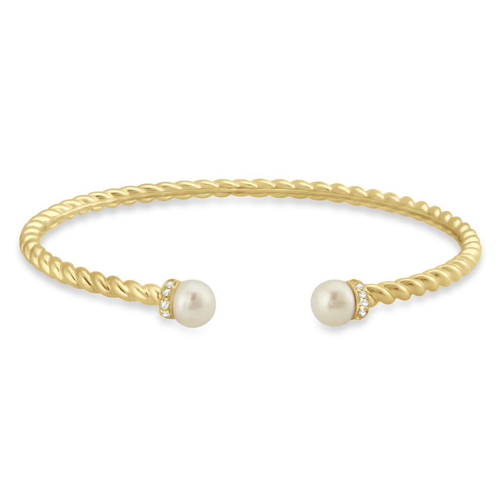 Diamond & Pearl Freshwater Cuff Bracelet 14k Yellow Gold (0.1ct)