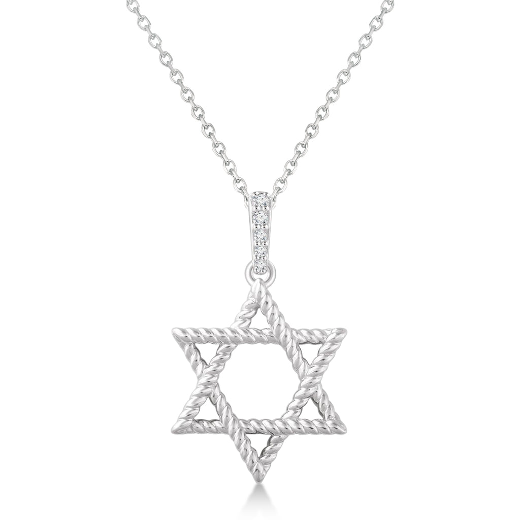 Natural Diamond Jewish Star of David Pendant Necklace 14K White Gold (0.025ct)