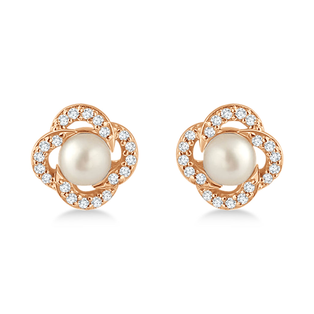 Diamond Accent Halo Cultured Freshwater Pearl Earrings 14k Rose Gold (0.15ct)