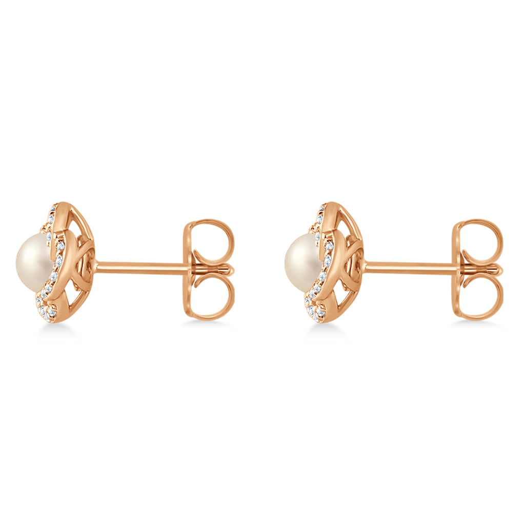 Diamond Accent Halo Cultured Freshwater Pearl Earrings 14k Rose Gold (0.15ct)