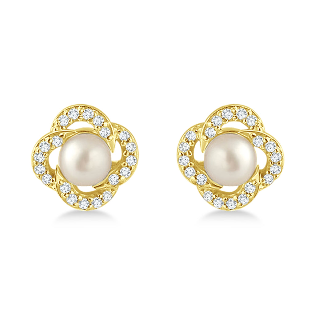 Diamond Accent Halo Cultured Freshwater Pearl Earrings 14k Yellow Gold (0.15ct)