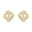 Diamond Accent Halo Cultured Freshwater Pearl Earrings 14k Yellow Gold (0.15ct)