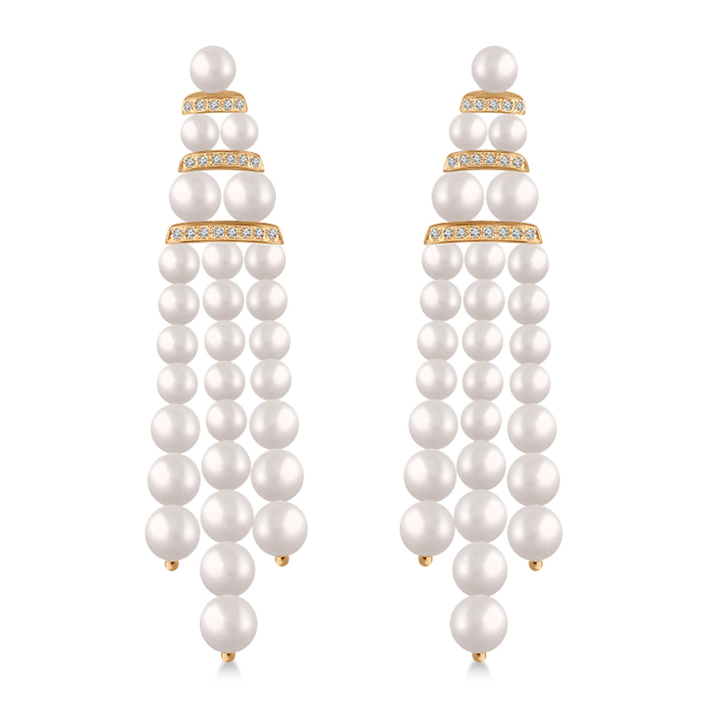 Diamond Accented Cultured Freshwater Pearl Dangle Earrings 14k Rose Gold (0.26ct)