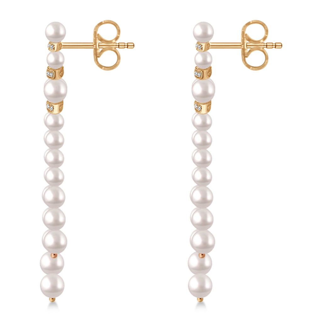 Diamond Accented Cultured Freshwater Pearl Dangle Earrings 14k Rose Gold (0.26ct)
