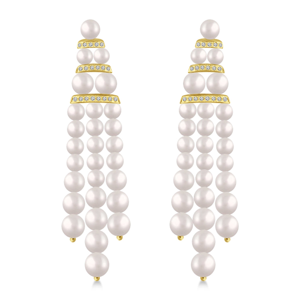 Diamond Accented Cultured Freshwater Pearl Dangle Earrings 14k Yellow Gold (0.26ct)