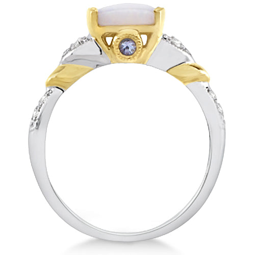 Tanzanite, Diamond and Opal Ring 14k Two-Tone Gold (1.10ct)