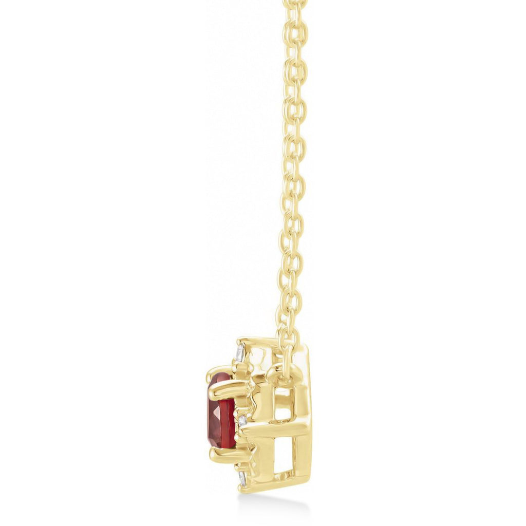 Round Mozambique Garnet Diamond Halo Pendant Necklace 14K Yellow Gold (0.54ct)