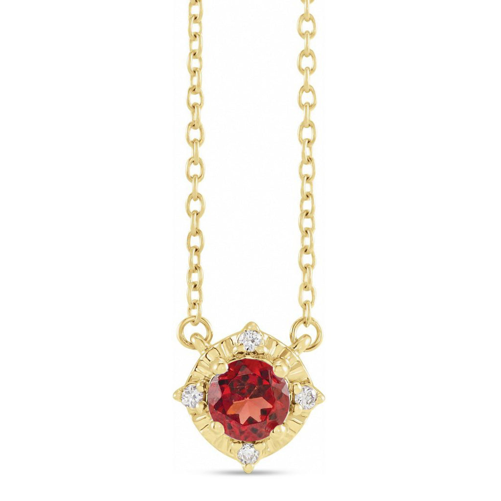 Round Mozambique Garnet Diamond Halo Pendant Necklace 14K Yellow Gold (0.54ct)