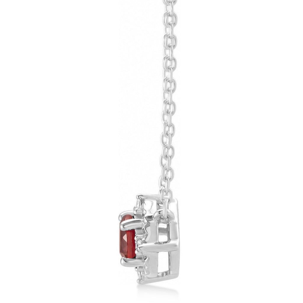 Round Mozambique Garnet Diamond Halo Pendant Necklace Sterling Silver (0.54ct)