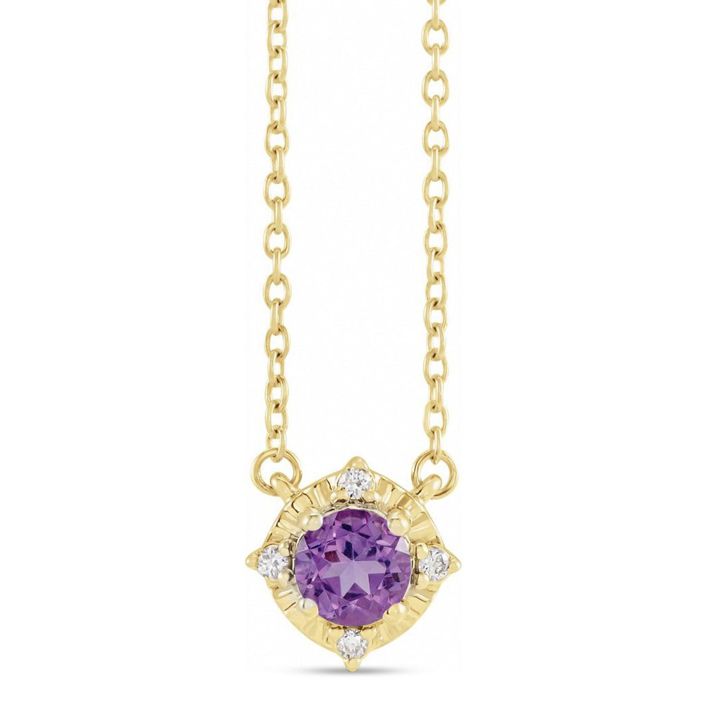 Round Amethyst Diamond Halo Pendant Necklace 14K Yellow Gold (0.54ct)