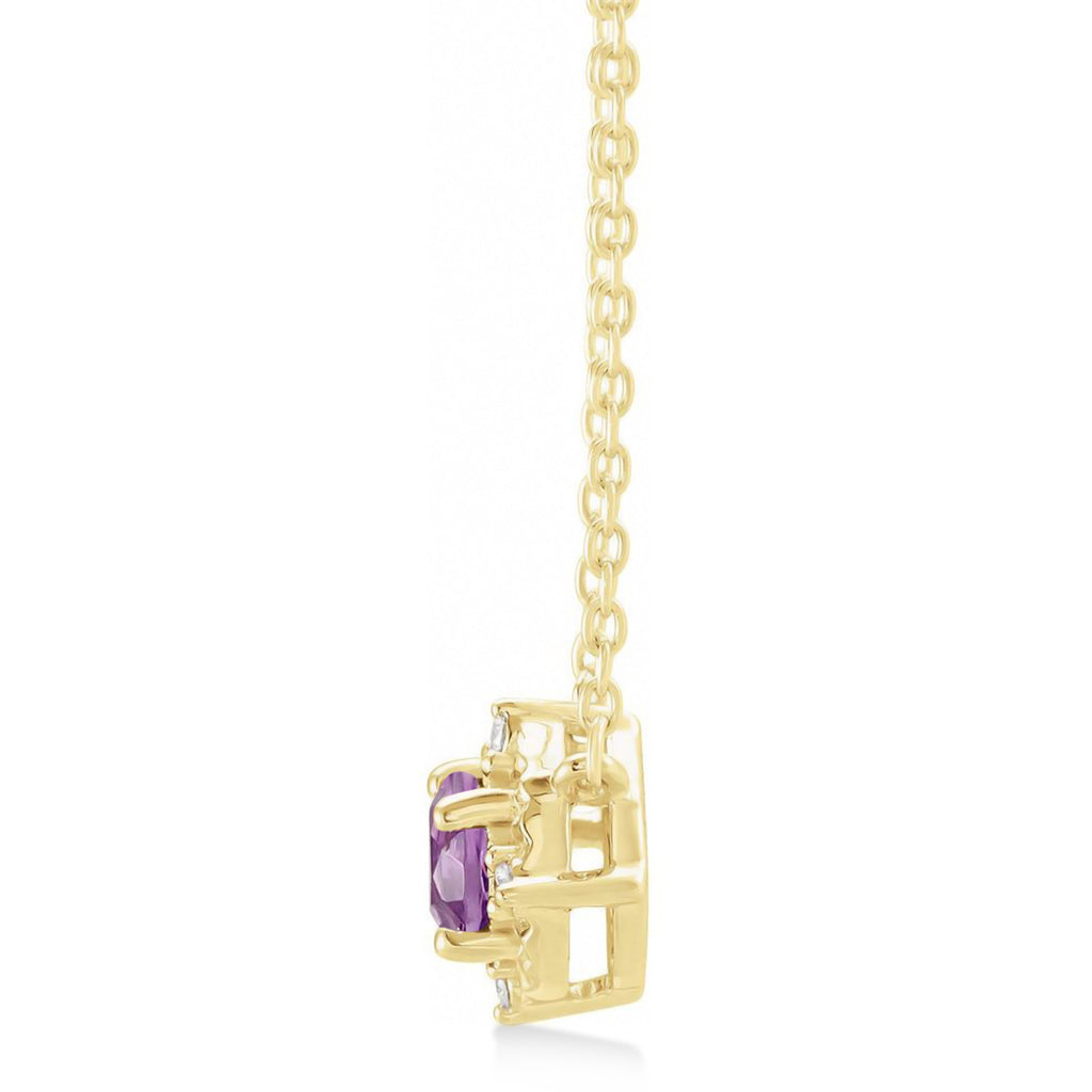Round Amethyst Diamond Halo Pendant Necklace 14K Yellow Gold (0.54ct)