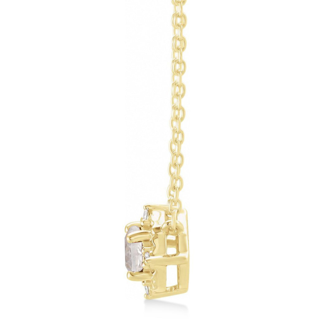Round Lab  White Sapphire Diamond Halo Pendant Necklace 14K Yellow Gold (0.54ct)