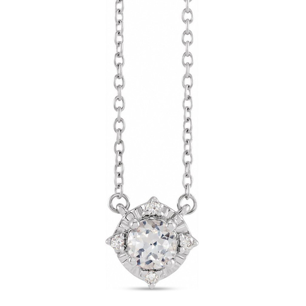 Round Lab  White Sapphire Diamond Halo Pendant Necklace 14K White Gold (0.54ct)