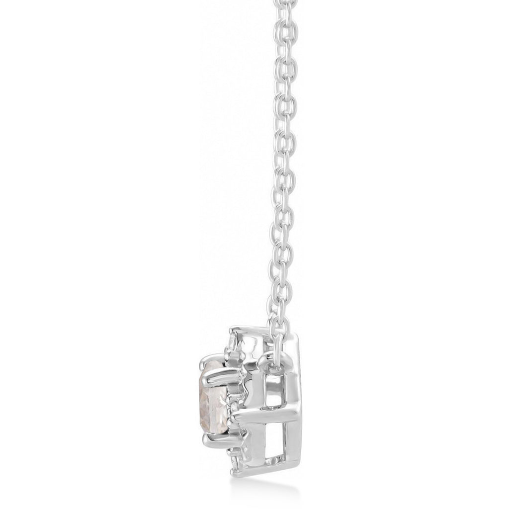 Round Lab  White Sapphire Diamond Halo Pendant Necklace 14K White Gold (0.54ct)