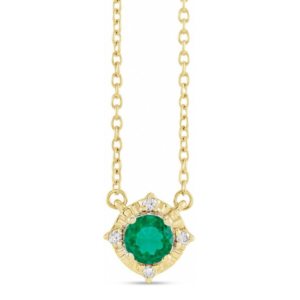 Round Lab Emerald Diamond Halo Pendant Necklace 14K Yellow Gold (0.54ct)