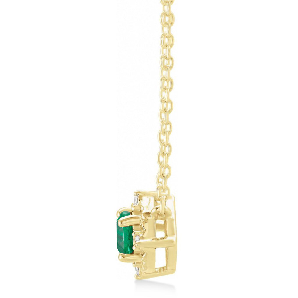 Round Lab Emerald Diamond Halo Pendant Necklace 14K Yellow Gold (0.54ct)