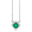 Round Lab  Emerald Diamond Halo Pendant Necklace Sterling Silver (0.54ct)