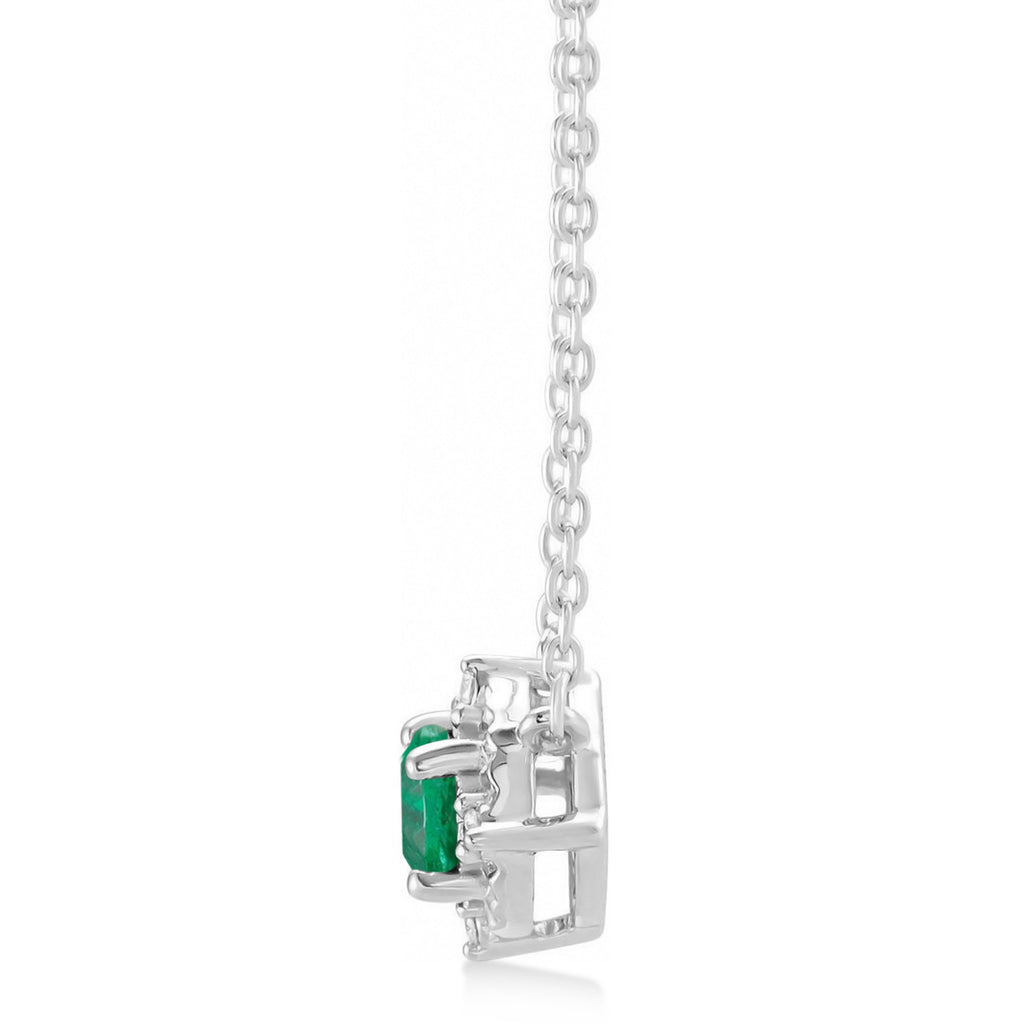 Round Lab  Emerald Diamond Halo Pendant Necklace Sterling Silver (0.54ct)