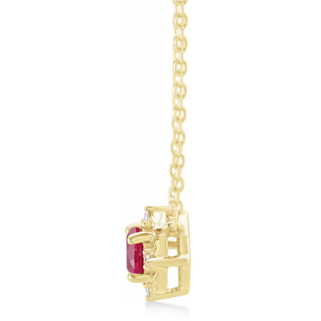 Round Lab  Ruby Diamond Halo Pendant Necklace 14K Yellow Gold (0.54ct)