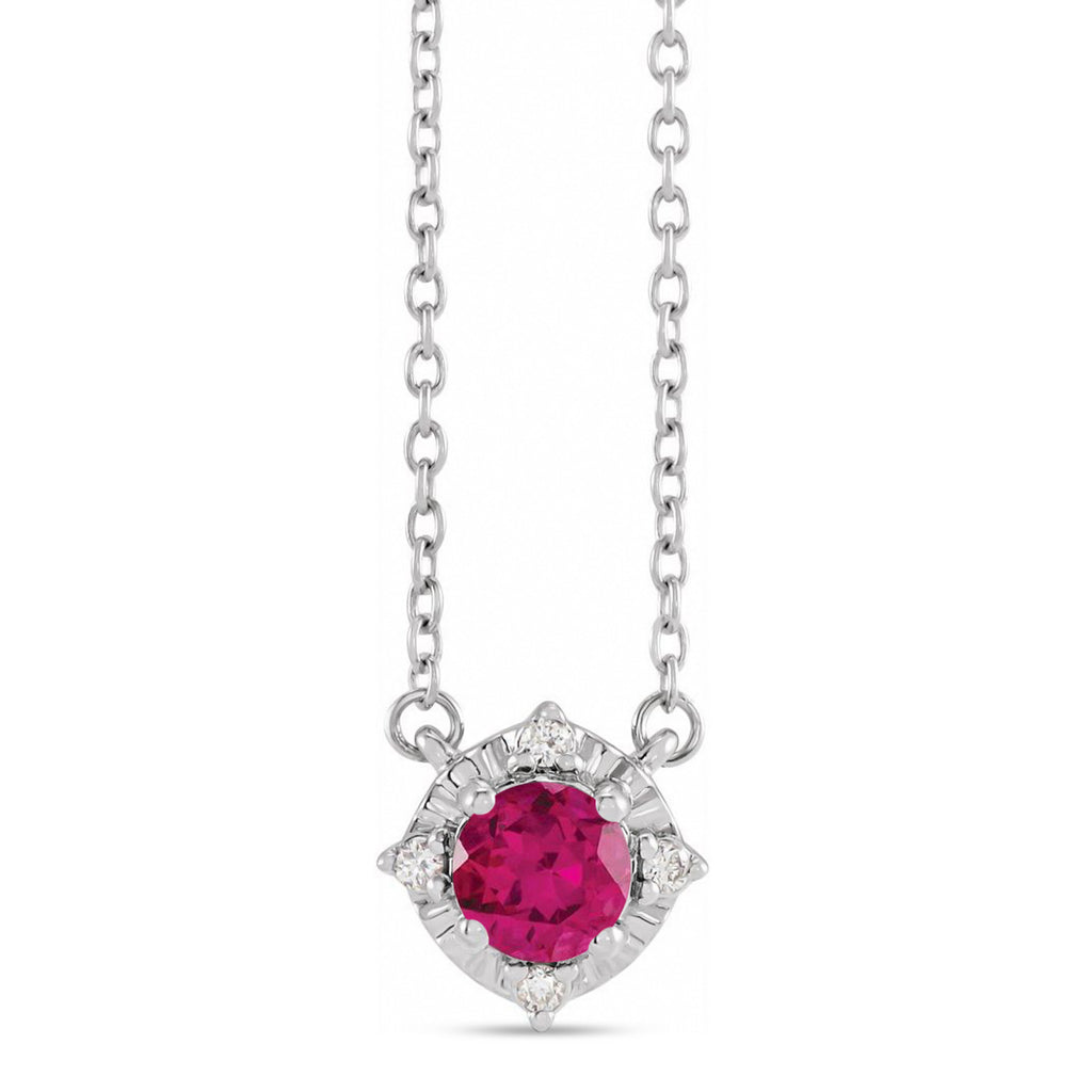 Round Lab  Ruby Diamond Halo Pendant Necklace Sterling Silver (0.54ct)