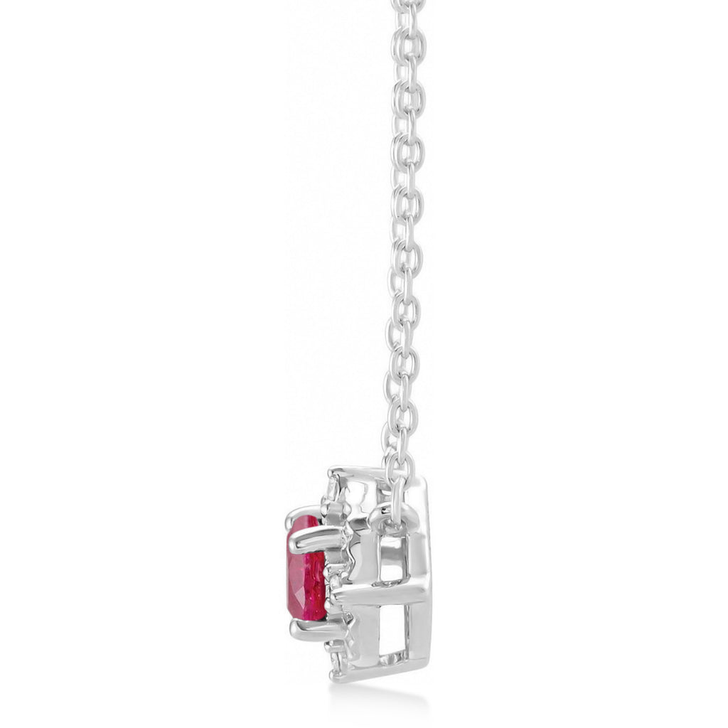 Round Lab  Ruby Diamond Halo Pendant Necklace Sterling Silver (0.54ct)