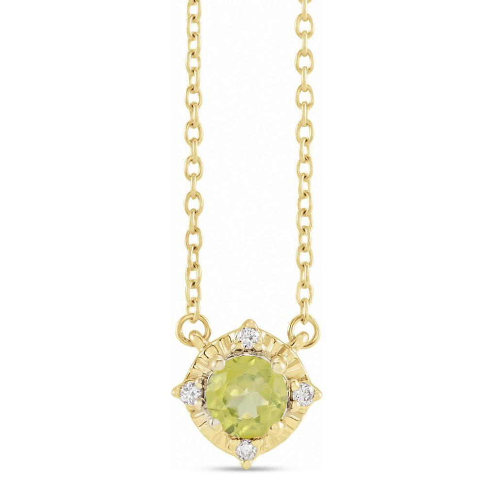 Round Peridot Diamond Halo Pendant Necklace 14K Yellow Gold (0.54ct)