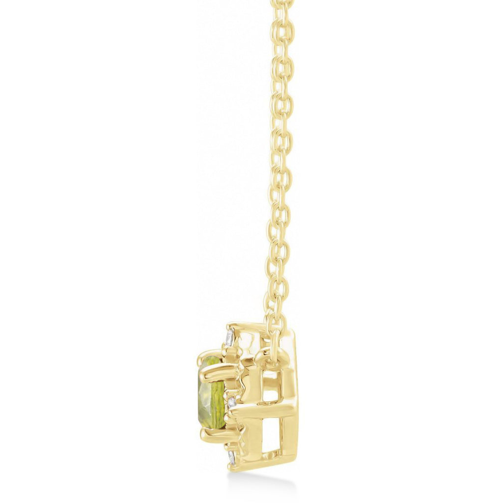 Round Peridot Diamond Halo Pendant Necklace 14K Yellow Gold (0.54ct)