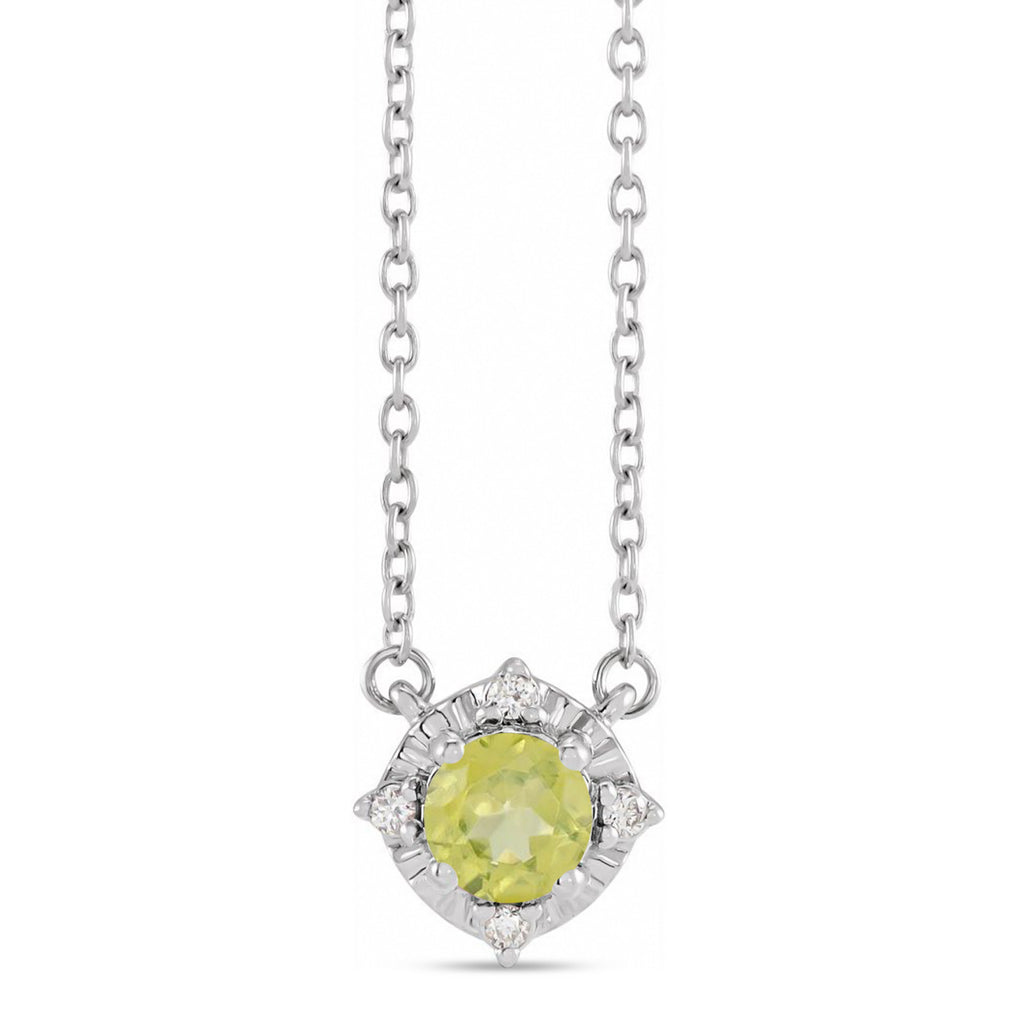 Round Peridot Diamond Halo Pendant Necklace Sterling Silver (0.54ct)
