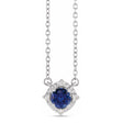 Round Lab  Blue Sapphire Diamond Halo Pendant Necklace 14K White Gold (0.54ct)