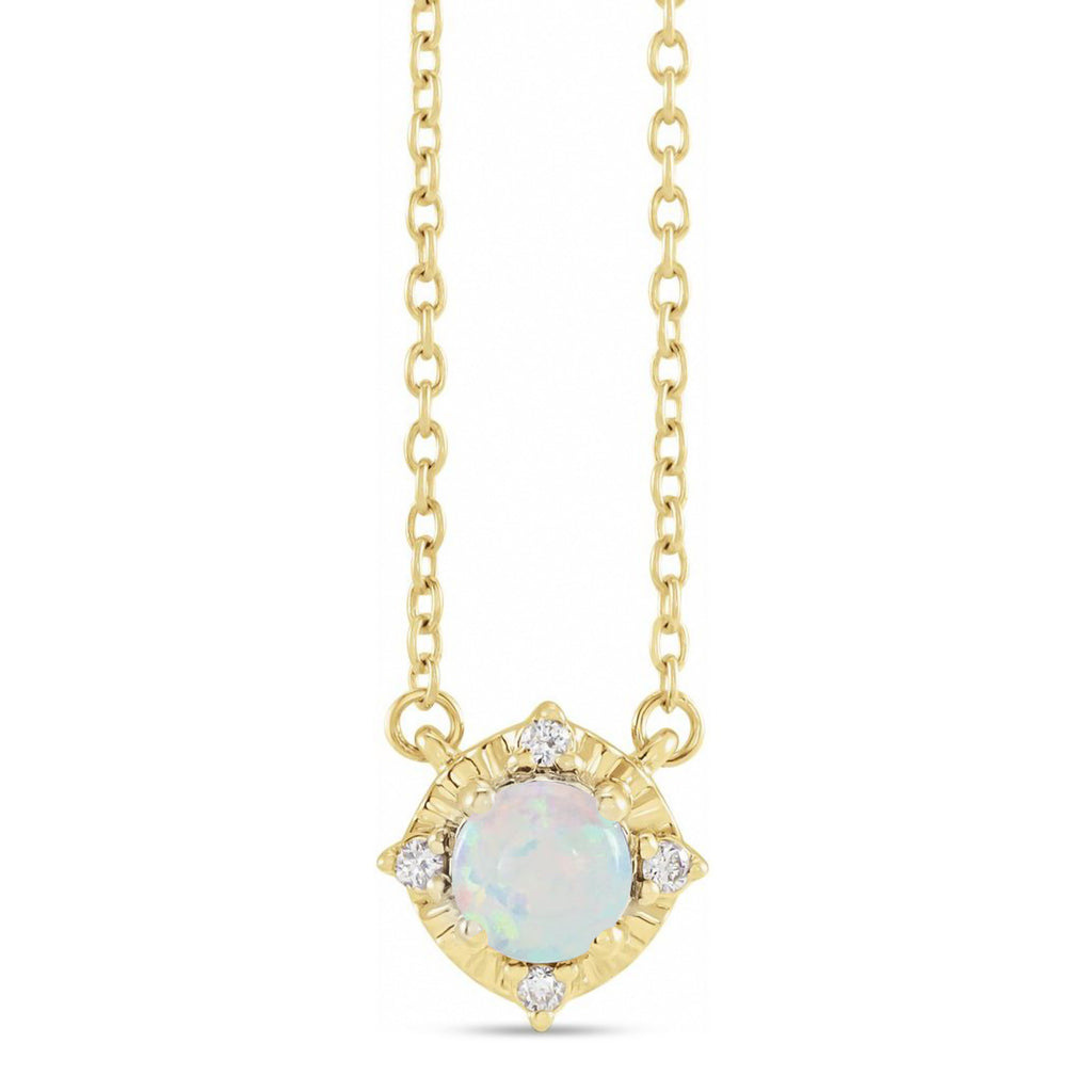 Round Lab White Opal Diamond Halo Pendant Necklace 14K Yellow Gold (0.54ct)